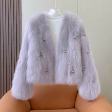 Fox fur grass women's jacket short style exudes a slimming temperament