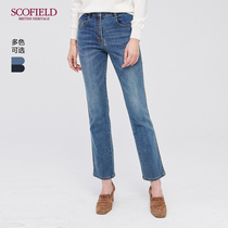 SCOFIELD women's autumn and winter models simple natural waist straight slim ladies long jeans SFTC94901Q
