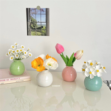 Instagram style wide mouth colored ceramic small vase ornament