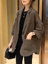 Khaki color short women's suit jacket casual