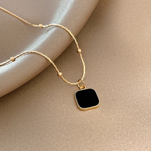 Black Dark Geometric Square Necklace for Women's Light Luxury and Small Design Sense Collar Chain 2023 New INS Hip Hop