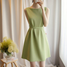 高级感气质小香风果绿色连衣裙