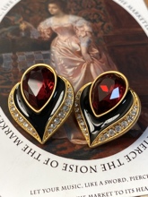 The Moulin Rouge is exquisite! Western Antique Earrings Handmade Black Glazed Czech Red Diamond Vintage Middle Age Earrings