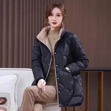 Hangzhou down jacket women's mid length winter new oversized slim fitting short jacket small mom lightweight cotton jacket