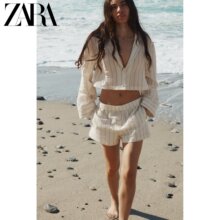 ZARA24 Spring New TRF Women's Wrinkle Effect Striped Shorts 2979304 712