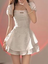 Summer small white puffy dress princess dress with a slim waist and a high-end A-line bubble sleeved short skirt