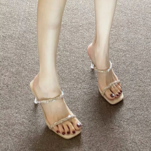 Other slim heel rhinestone microfiber leather square toe sandals with discounts