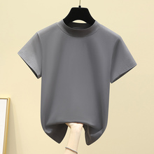 Grey t-shirt women's half high neck short sleeved summer top