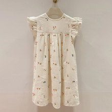 BP Cherry Embroidered Dress 24 Spring/Summer Girls Bubble Cotton Small Flying Sleeves Dress Girl Baby Fashionable