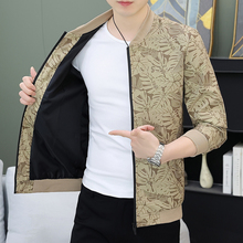 Stand up collar jacket jacket jacket men's spring and autumn 2024 new casual trend print slim fit men's versatile top