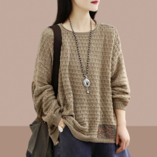 Lazy style round neck sweater long sleeved top