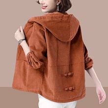 Corduroy women's short jacket Korean version loose spring and autumn latest large size jacket casual hoodie women's corduroy