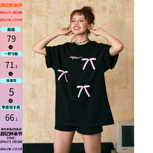 EZEK Design Sense Bow Heavyweight Short sleeved T-shirt for Women's 2024 Summer New Unique American Retro Top Trendy