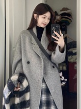 Hepburn style gray Korean style woolen coat for women with a high-end feel