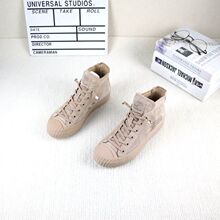 Genuine leather flat bottomed round toe elastic belt women's high top board shoes