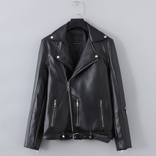 Za men's spring and autumn motorcycle leather jacket with diagonal zipper