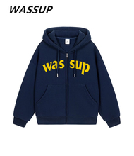 WASSUP Trendy American Heavyweight Cardigan Coat for Men and Women Spring and Autumn 2024 New Couple Zipper Hoodie Hooded