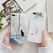zrb苹果7plus手机壳全包磨砂软边浮雕iphone7日韩小清新猫6s女款