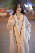 Women's medium length loose Korean cocoon shaped woolen jacket