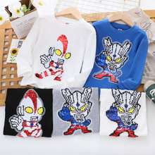 Pure cotton boys sequin t-shirt Ultraman color changing hoodie