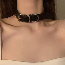 Leather sexy choker collar and neck chain