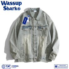 Wassup Shark American denim jacket, men's spring and autumn vintage work casual jacket, versatile lapel top