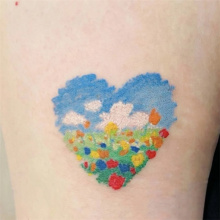 Crayon Graffiti Garden Love Tattoo Sticker in Wind Girl Fantasy Summer Flower Rose Sticker Waterproof and Durable Arm