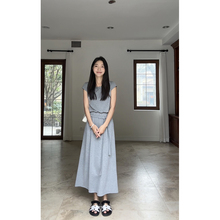Guo Jiujiu Fake Two Solid Color Cotton Short sleeved Waist Tie up Slimming Dress 2024 New Guard Dress