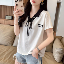Loose design with polo collar and short sleeved T-shirt for women