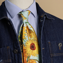 Sunflowers in ancient style, wide necktie, men's retro oil painting