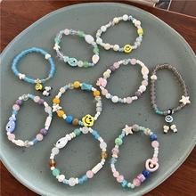 Macaron color small elephant ceramic beaded bracelet for women's summer niche design, smiling face bracelet, dopamine bracelet