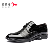 Red Dragonfly men's business dress patent leather shoes spring and autumn new patent leather lace up leather pointed shoes men's shoes Q