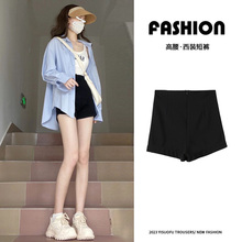 Black suit shorts for women in spring, high waisted, with a bottom for autumn wear