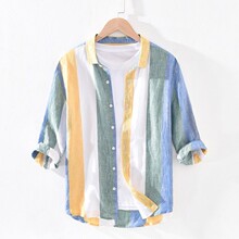 Japanese striped ice silk fairy shirt for men's fashion 7
