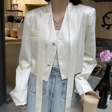 High end niche texture contrasting color ribbon design short suit jacket temperament women's 2024 spring/summer new style