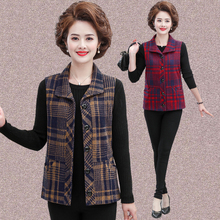 Spring and autumn thin checkered vest for middle-aged and elderly women's clothing