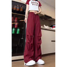 Wine Red American Hiphop Ice Silk Pants for Men Summer