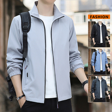 Standing collar spring and autumn pocket zippered jacket