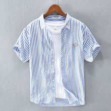 Striped short sleeved thin breathable shirt, wrinkle resistant and non ironing