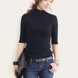 韩版时尚修身五分袖针织衫黑色紧身高领毛衣