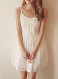 白色纯棉蕾丝吊带裙背心连衣裙打底裙