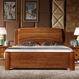水曲柳实木床1.8米高箱床 双人大床现代中式