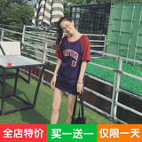 露背字母短袖T恤韩国中长款印花上衣女学生