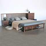 老榆木新中式免漆禅意双人床创意家具实木床