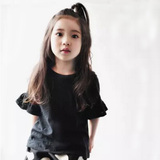 韩国孩子官方图片韩版女孩黑色女装T恤