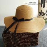 韩版女夏季简约蝴蝶结可折叠出游草帽大沿帽
