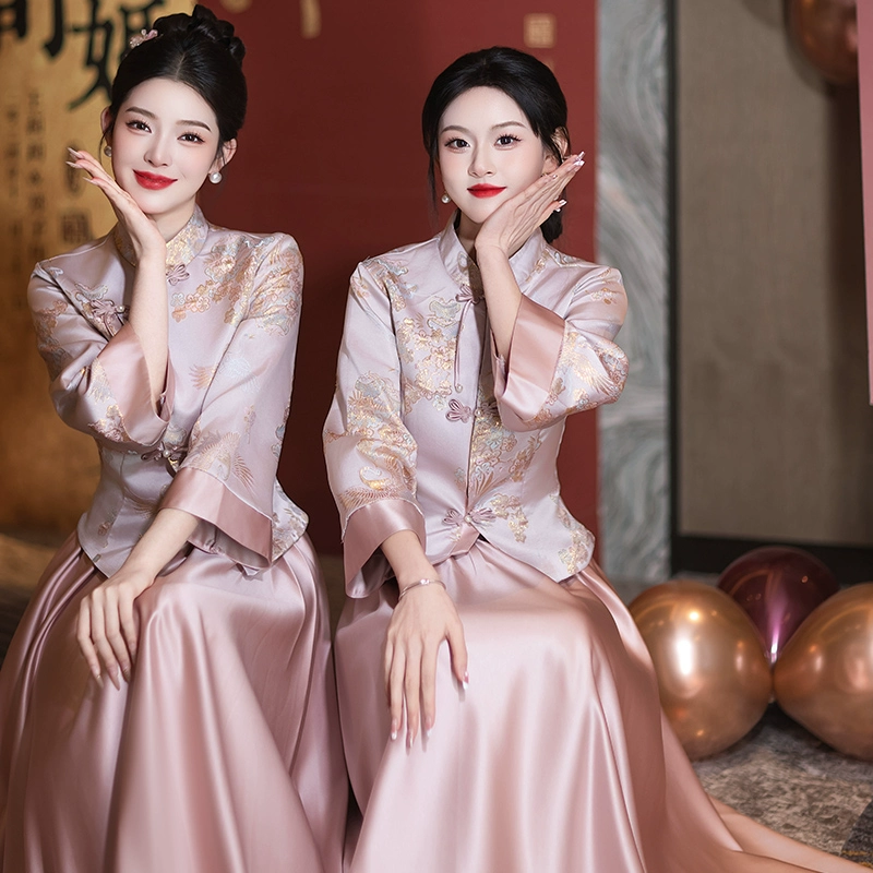 Rose nouvelle robe de demoiselle d'honneur chinoise 2024 nouveau automne hiver niche Premium manches...