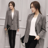 韩国代购中长款小西服女显瘦女装灰色外套潮