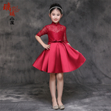 儿童礼服裙女童公主裙春夏红色蓬蓬裙表演服