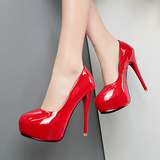 12cm高跟细跟单鞋浅口中跟鞋红色婚鞋